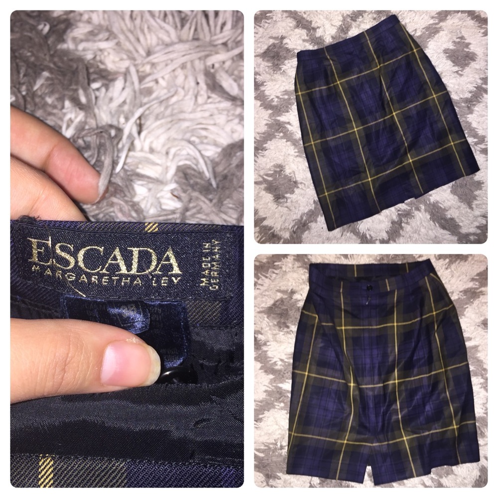 ESCADA Designer Plaid Wool Pencil Skirt